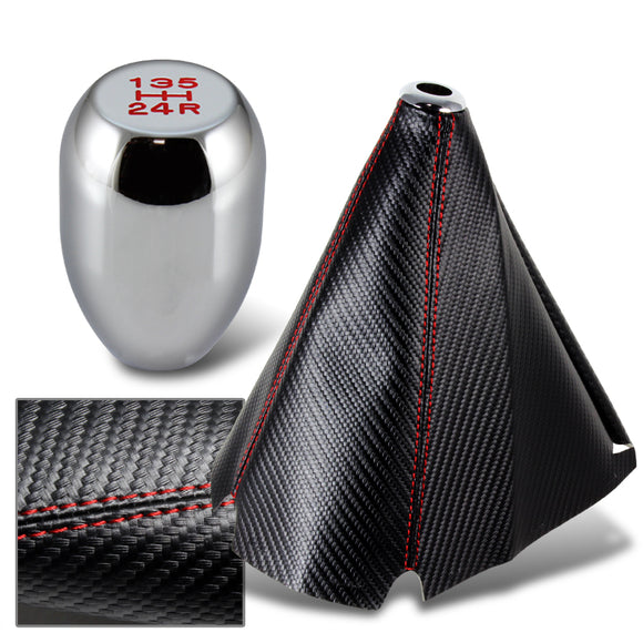 MUGEN Style Shift Knob Boot Cover With Red Stitches – Fabric Gradation, Fits MT/AT