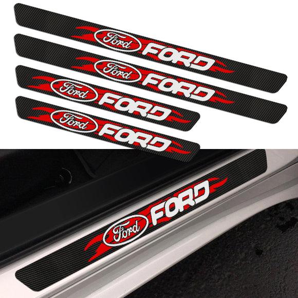 4PCS Carbon Fiber Car Door Scuff Sill Cover Panel Step Protector For Ford New