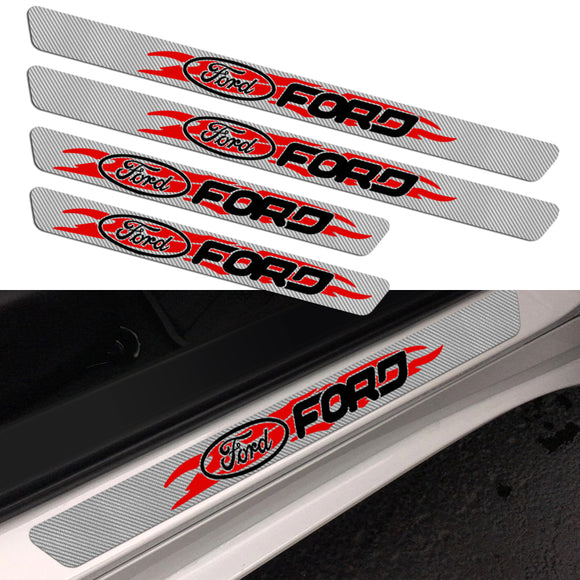 5D Carbon Fiber Texture Car Door Scuff Sill Cover Panel Step Protector New 4PCS Set For Ford
