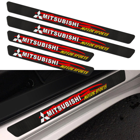 4PCS Set Carbon Fiber Car Door Scuff Sill Cover Panel Step Protector For MITSUBISHI