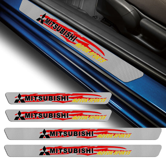 4PCS For MITSUBISHI Carbon Fiber Car Door Scuff Sill Cover Panel Step Protector Set