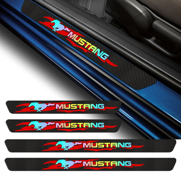 5D Carbon Fiber Texture Car Door Scuff Sill Cover Panel Step Protector For MUSTANG 4PCS Set