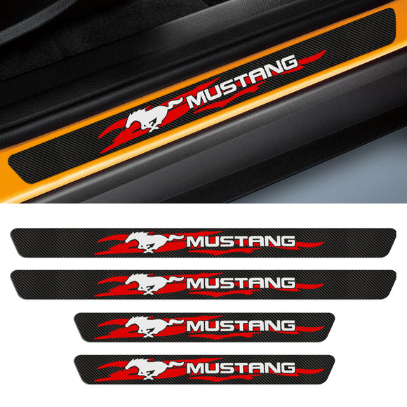 4PCS Set Carbon Fiber Car Door Scuff Sill Cover Panel Step Protector For MUSTANG