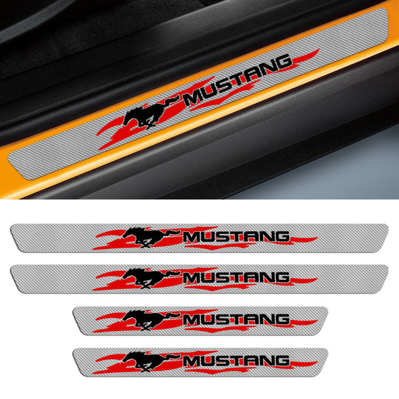 Car Door Scuff Sill Cover Panel Step Protector For MUSTANG 4PCS Set 5D Carbon Fiber Texture