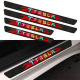 NEW 4PCS Set 5D Carbon Fiber Texture Car Door Scuff Sill Cover Panel Step Protector For TESLA
