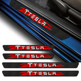 For TESLA NEW 4PCS Set 5D Carbon Fiber Texture Car Door Scuff Sill Cover Panel Step Protector
