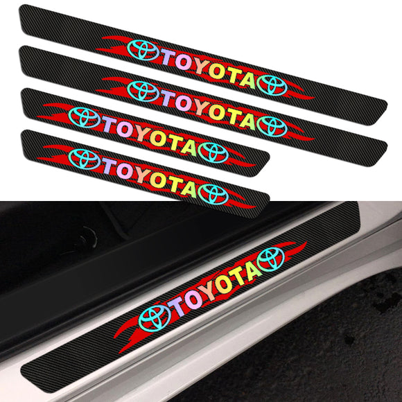 For TOYOTA NEW 4PCS Set 5D Carbon Fiber Texture Car Door Scuff Sill Cover Panel Step Protector