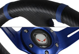 For 1990-2003 Mazda Protege 350mm Blue / Carbon PVC Leather Steering Wheel + Silver Aluminum Hub