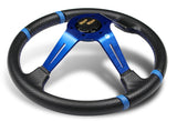 For 1995-2006 Hyundai Accent 350mm Blue / Carbon PVC Leather Steering Wheel + Silver Aluminum Hub