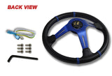 For 1990-2003 Mazda Protege 350mm Blue / Carbon PVC Leather Steering Wheel + Purple Aluminum Hub