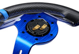 For 1990-2003 Mazda Protege 350mm Blue / Carbon PVC Leather Steering Wheel + Silver Aluminum Hub
