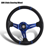 For 1995-2006 Hyundai Accent 350mm Blue / Carbon PVC Leather Steering Wheel + Silver Aluminum Hub