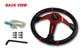 For 2001-2005 Honda Civic 350mm Red / Carbon PVC Leather Steering Wheel + Silver Aluminum Hub