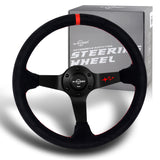 W-Power 350mm 14" Premium Suede With Red Strip Grip Aluminum Finished 3-Spoke 4" Deep Dish JDM Euro VIP Style Steering Wheel -Black Suede/Red Strip