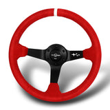 W-Power 350mm 14" Premium Red Suede With White Strip Grip Aluminum Finished 3-Spoke 4" Deep Dish JDM Euro VIP Style Steering Wheel -Red Suede/White Strip