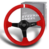 W-Power 350mm 14" Premium Red Suede With White Strip Grip Aluminum Finished 3-Spoke 4" Deep Dish JDM Euro VIP Style Steering Wheel -Red Suede/White Strip