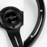 W-Power 14" 355mm 6-Bolt Hole Classic Style Galaxy Black Wood Grain Grip With Aluminum Finished 3-Spoke Steering Wheel -Black Center Spoke