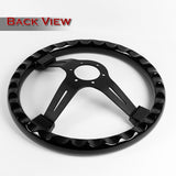 W-Power 14" 355mm 6-Bolt Hole Classic Style Galaxy Black Wood Grain Grip With Aluminum Finished 3-Spoke Steering Wheel -Black Center Spoke