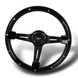W-Power 14" 355mm 6-Bolt Hole Classic Style Galaxy Black Wood Grain Grip With Aluminum Finished 3-Spoke Steering Wheel -Black Center Spoke