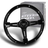W-Power 14" 355mm 6-Bolt Hole Classic Style Galaxy Black Wood Grain Grip With Aluminum Finished 3-Spoke Steering Wheel -Black Center Spoke
