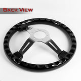 W-Power 14" 355mm 6-Bolt Hole Classic Style Galaxy Black Wood Grain Grip With Aluminum Finished 3-Spoke Steering Wheel -Chrome Center Spoke