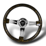 W-Power 14" 355mm 6-Bolt Hole VIP Style Galaxy Forged Carbon Fiber With Aluminum Finished 3-Spoke Steering Wheel -Forged Gold Carbon Fiber