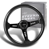 W-Power 13.5" 343mm 6-Bolt Hole JDM Euro VIP Style Real Carbon Fiber With Aluminum Finished 3-Spoke 3 Inches Deep Dish Steering Wheel