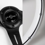 W-Power 14" 355mm 6-Bolt Hole Classic Style Galaxy White Wood Grain Grip With Aluminum Finished 3-Spoke 2.5 Inches Deep Dish Steering Wheel -Black Center Spoke