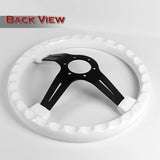 W-Power 14" 355mm 6-Bolt Hole Classic Style Galaxy White Wood Grain Grip With Aluminum Finished 3-Spoke 2.5 Inches Deep Dish Steering Wheel -Black Center Spoke