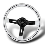 W-Power 14" 355mm 6-Bolt Hole Classic Style Galaxy White Wood Grain Grip With Aluminum Finished 3-Spoke 2.5 Inches Deep Dish Steering Wheel -Black Center Spoke