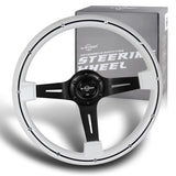 W-Power 14" 355mm 6-Bolt Hole Classic Style Galaxy White Wood Grain Grip With Aluminum Finished 3-Spoke 2.5 Inches Deep Dish Steering Wheel -Black Center Spoke