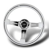 W-Power 14" 355mm 6-Bolt Hole Classic Style Galaxy White Wood Grain Grip With Aluminum Finished 3-Spoke 2.5 Inches Deep Dish Steering Wheel -Chrome Center Spoke