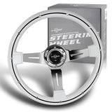 W-Power 14" 355mm 6-Bolt Hole Classic Style Galaxy White Wood Grain Grip With Aluminum Finished 3-Spoke 2.5 Inches Deep Dish Steering Wheel -Chrome Center Spoke