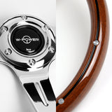 W-Power 14" 355mm 6-Bolt Hole Classic Style Galaxy Dark Wood Grain Grip With Aluminum Finished 3-Spoke 2.5 Inches Deep Dish Steering Wheel -Chrome Center Spoke