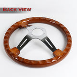 W-Power 14" 355mm 6-Bolt Hole Classic Style Galaxy Dark Wood Grain Grip With Aluminum Finished 3-Spoke 2.5 Inches Deep Dish Steering Wheel -Chrome Center Spoke