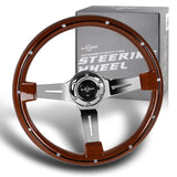 W-Power 14" 355mm 6-Bolt Hole Classic Style Galaxy Dark Wood Grain Grip With Aluminum Finished 3-Spoke 2.5 Inches Deep Dish Steering Wheel -Chrome Center Spoke