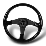 W-Power 14" 350mm 6-Bolt Hole Classic Style Galaxy Black Wood Grip With Aluminum Finished 3-Spoke Steering Wheel -Matte Black Center Spoke