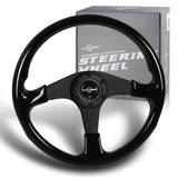 W-Power 14" 350mm 6-Bolt Hole Classic Style Galaxy Black Wood Grip With Aluminum Finished 3-Spoke Steering Wheel -Matte Black Center Spoke