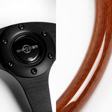 W-Power 14" 350mm 6-Bolt Hole Classic Style Galaxy Brown Wood Grip With Aluminum Finished 3-Spoke Steering Wheel -Matte Black Center Spoke
