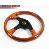 W-Power 14" 350mm 6-Bolt Hole Classic Style Galaxy Brown Wood Grip With Aluminum Finished 3-Spoke Steering Wheel -Matte Black Center Spoke