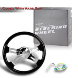 W-Power 16" 406mm 5-Bolt Hole With Aluminum Finished 4-Spoke Steering Wheel -Black Wood Grip/Chrome Center Spoke