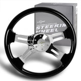 W-Power 16" 406mm 5-Bolt Hole With Aluminum Finished 4-Spoke Steering Wheel -Black Wood Grip/Chrome Center Spoke