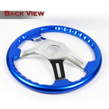 W-Power 16" 406mm 5-Bolt Hole With Aluminum Finished 4-Spoke Steering Wheel -Blue Wood Grip/Chrome Center Spoke