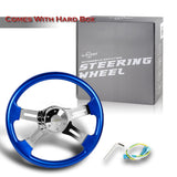W-Power 16" 406mm 5-Bolt Hole With Aluminum Finished 4-Spoke Steering Wheel -Blue Wood Grip/Chrome Center Spoke