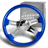 W-Power 16" 406mm 5-Bolt Hole With Aluminum Finished 4-Spoke Steering Wheel -Blue Wood Grip/Chrome Center Spoke