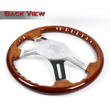 W-Power 16" 406mm 5-Bolt Hole With Aluminum Finished 4-Spoke Steering Wheel -Dark Wood Grip/Chrome Center Spoke
