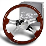 W-Power 16" 406mm 5-Bolt Hole With Aluminum Finished 4-Spoke Steering Wheel -Dark Wood Grip/Chrome Center Spoke