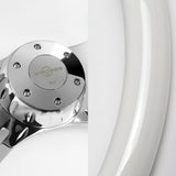 W-Power 16" 406mm 5-Bolt Hole With Aluminum Finished 4-Spoke Steering Wheel -White Wood Grip/Chrome Center Spoke