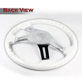 W-Power 16" 406mm 5-Bolt Hole With Aluminum Finished 4-Spoke Steering Wheel -White Wood Grip/Chrome Center Spoke