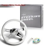 W-Power 16" 406mm 5-Bolt Hole With Aluminum Finished 4-Spoke Steering Wheel -White Wood Grip/Chrome Center Spoke